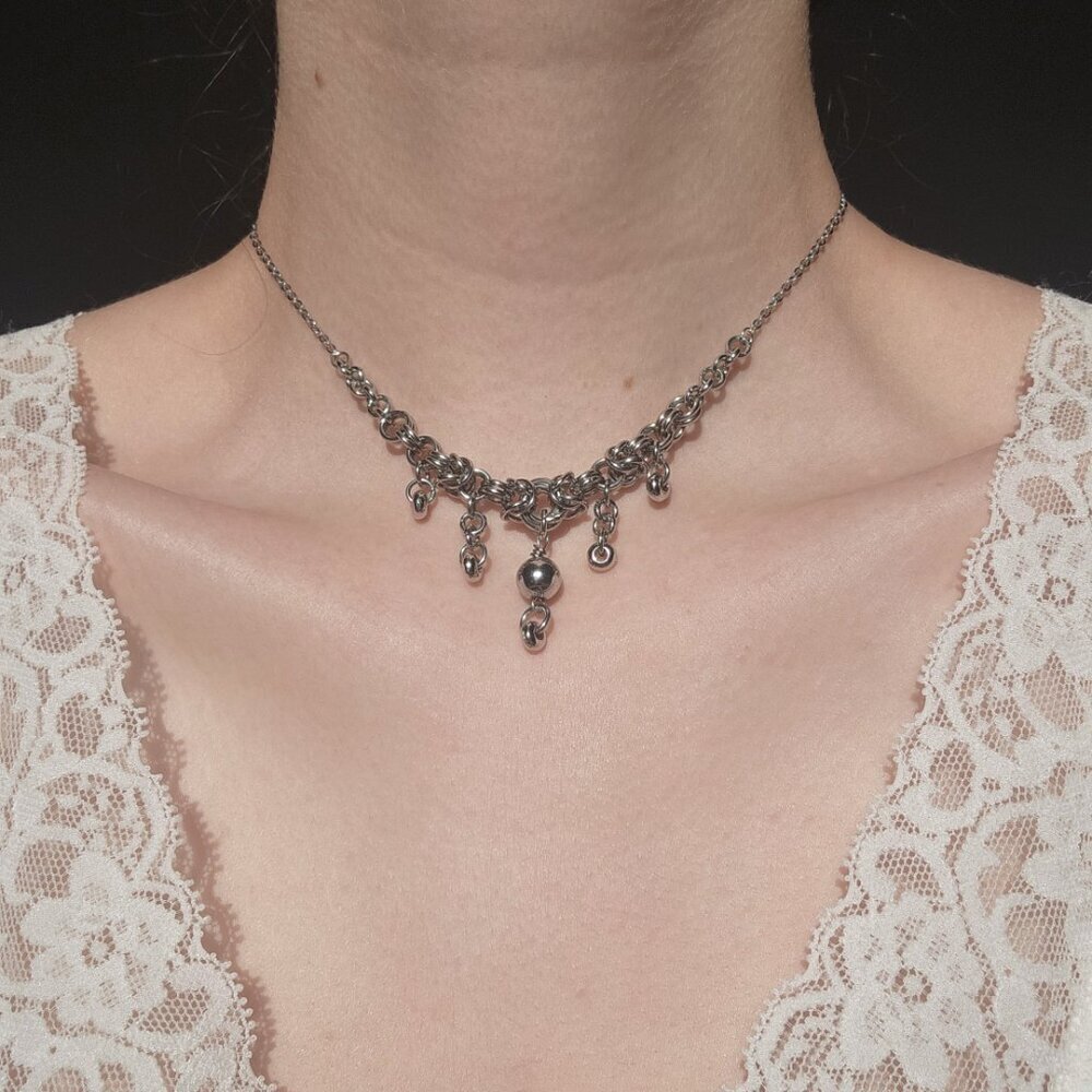 Gothic Victorian style V-shaped necklace with a small silver chain